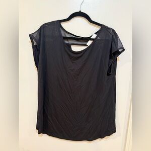 Tahari Black Mesh Short Sleeve Top